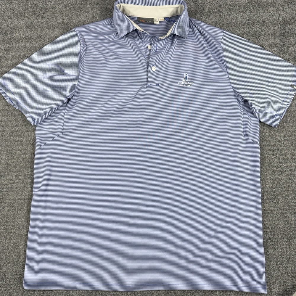 Kjus Old Head Golf Links Polo Mens XL Blue Striped Soren Performance UPF 50+ - Picture 3 of 9